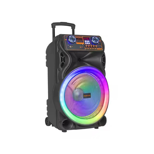 Boxă Portabilă AT PERFORMANCE® 10150W – Woofer 10", Bluetooth, Karaoke, Lumină RGB, 2 Microfoane Wireless, Acumulator, Trolley, Funcție WWS, USB, FM, AUX